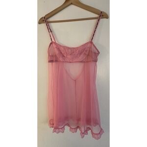 Y2K Victoria's Secret Babydoll Slip Dress Black Detailing Lace Hem Pink Size Med